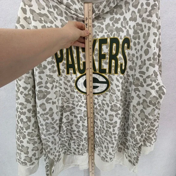 Green Bay Packers Leopard Hoodie Gray Cheetah NFL Graphic Pullover Women's XXL - Picture 7 of 11
